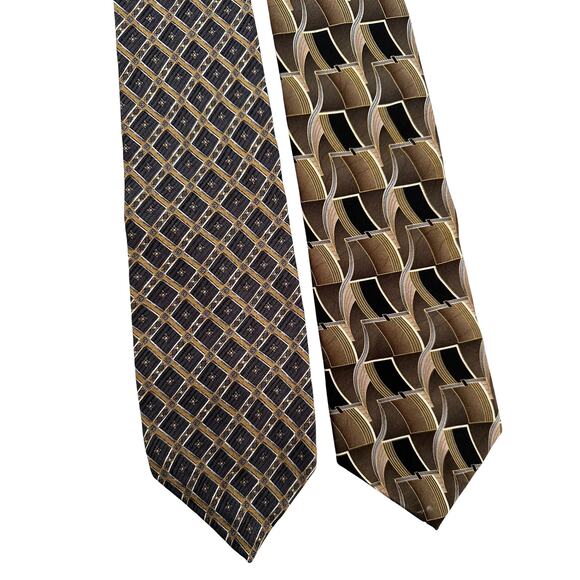 Vintage Pair of Puritan Silk Neckties Olive and Blue - Picture 1 of 4